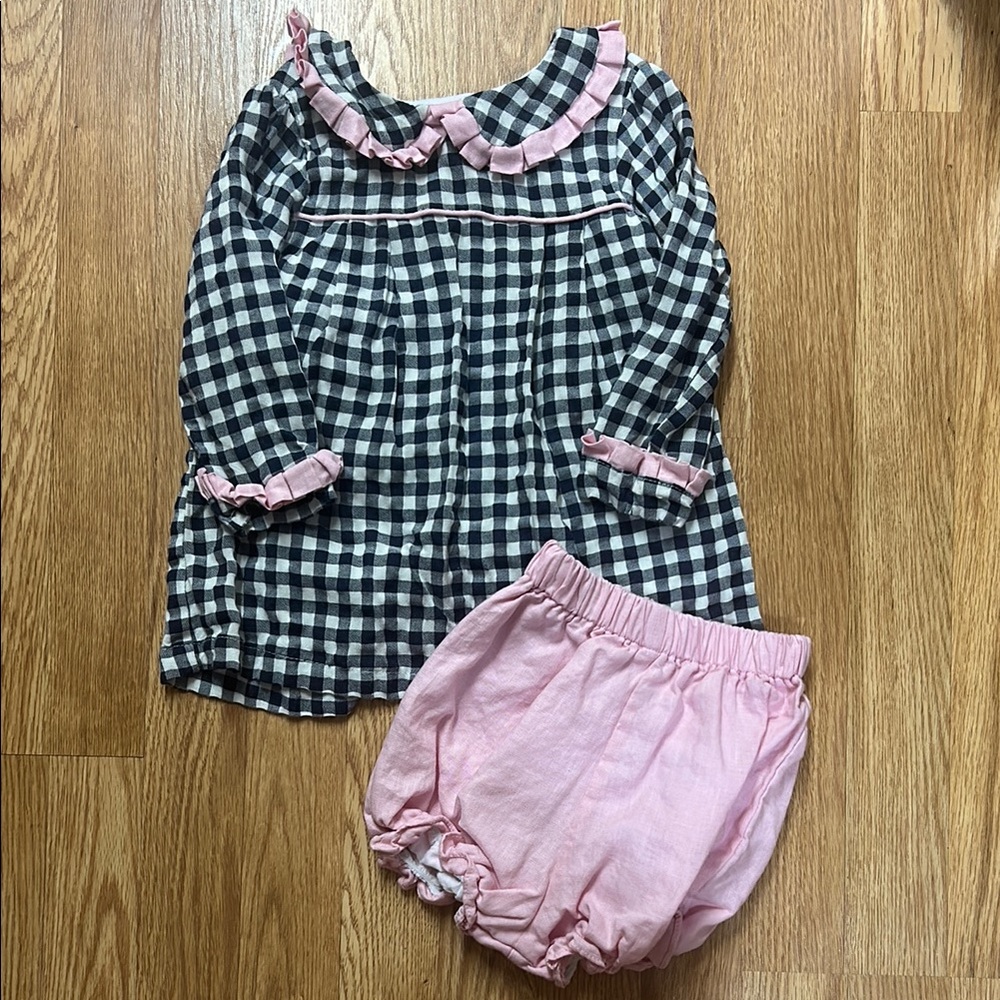 The Oaks Apparel Pink and Navy Set with Gingham Top and Bloomers